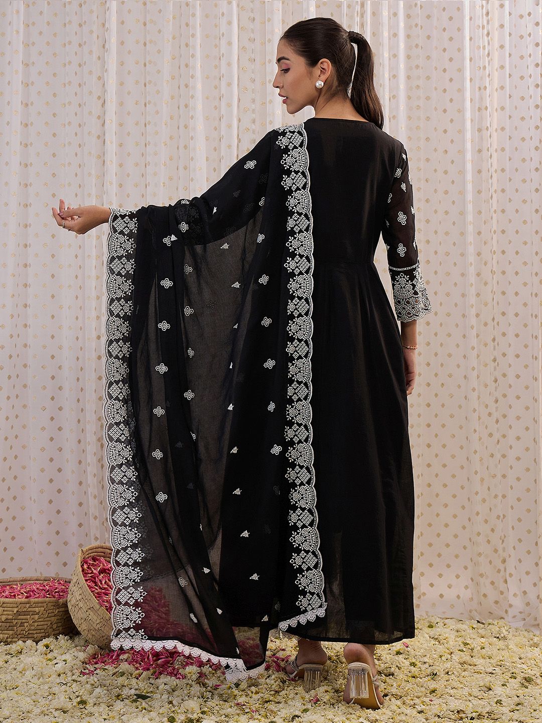 Dhiyona IE Ethnic Motifs Embroidered Pure Cotton Anarkali Kurta With Trouser And Dupatta