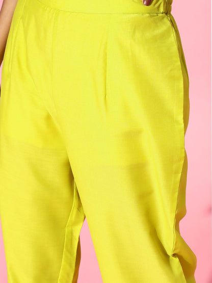 Lime Green Silk Blend Scalloped Edge Kurta Set