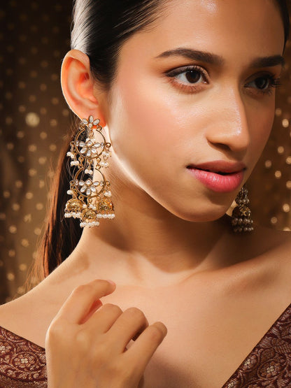 Dhiyona RJ Women's 18K Gold Plated Kundan Beaded Jhumka Earrings