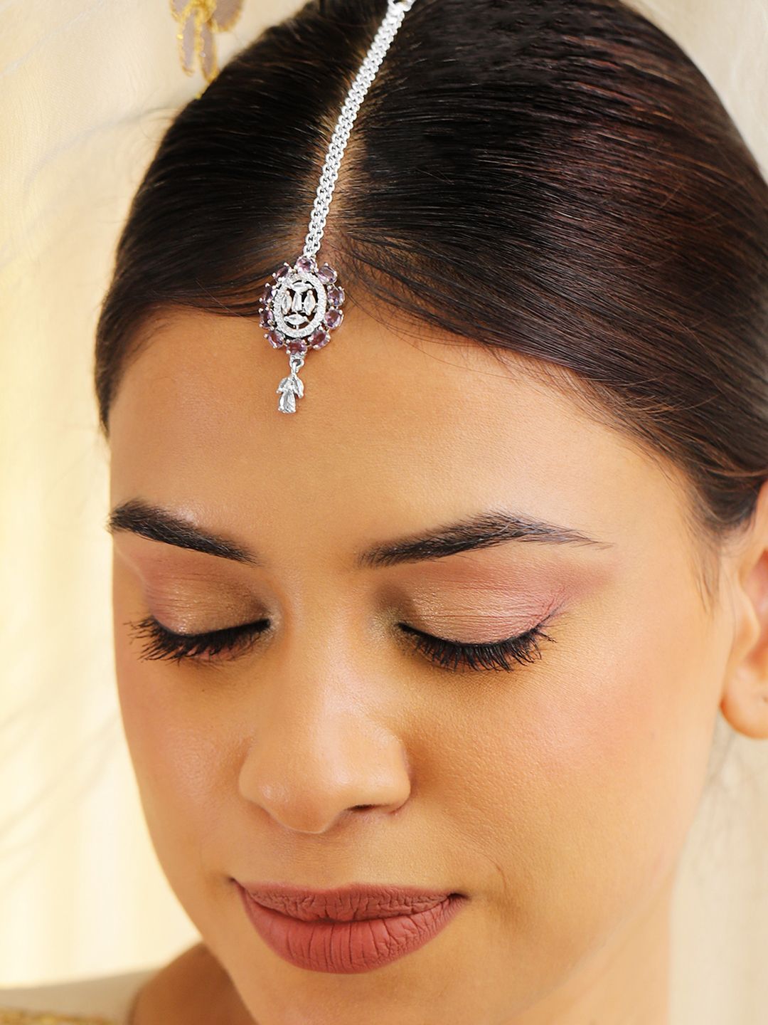 Dhiyona RJ Women's Rhodium-Plated Artificial Stones Studded Maang Tikka