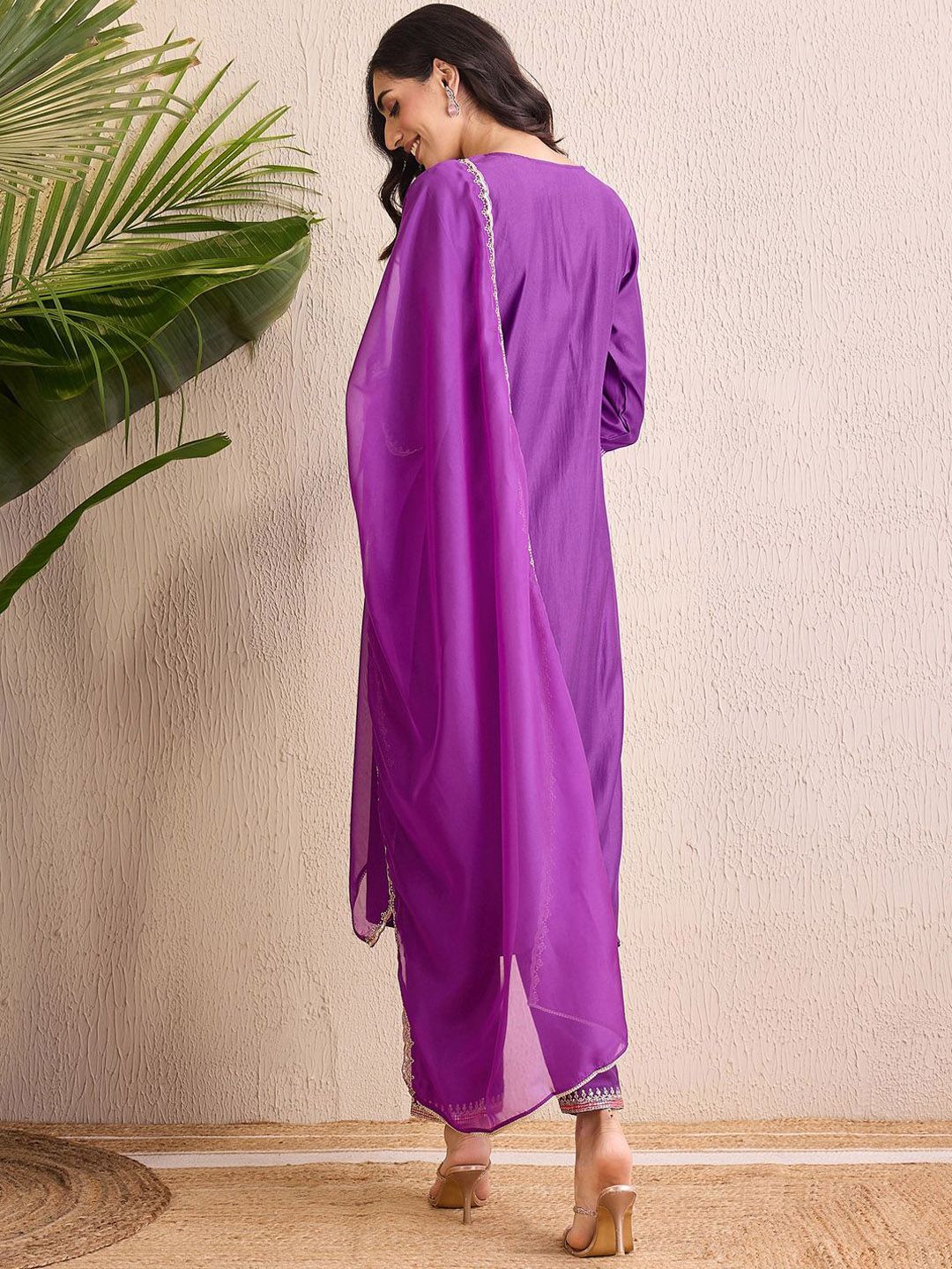 Women Ethnic Motifs Yoke Design Regular Liva Kurta with Trousers & With Dupatta