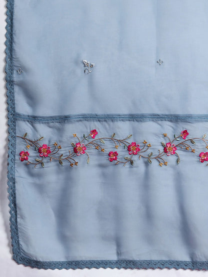 Dhiyona IE Women Floral Embroidered Panelled Thread Work Kurta With Trousers & Dupatta