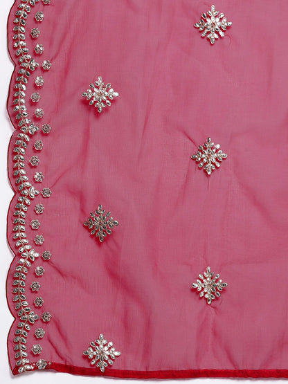 Plus Size Ethnic Motifs Embroidered Gotta Patti Kurta with Trousers & Dupatta