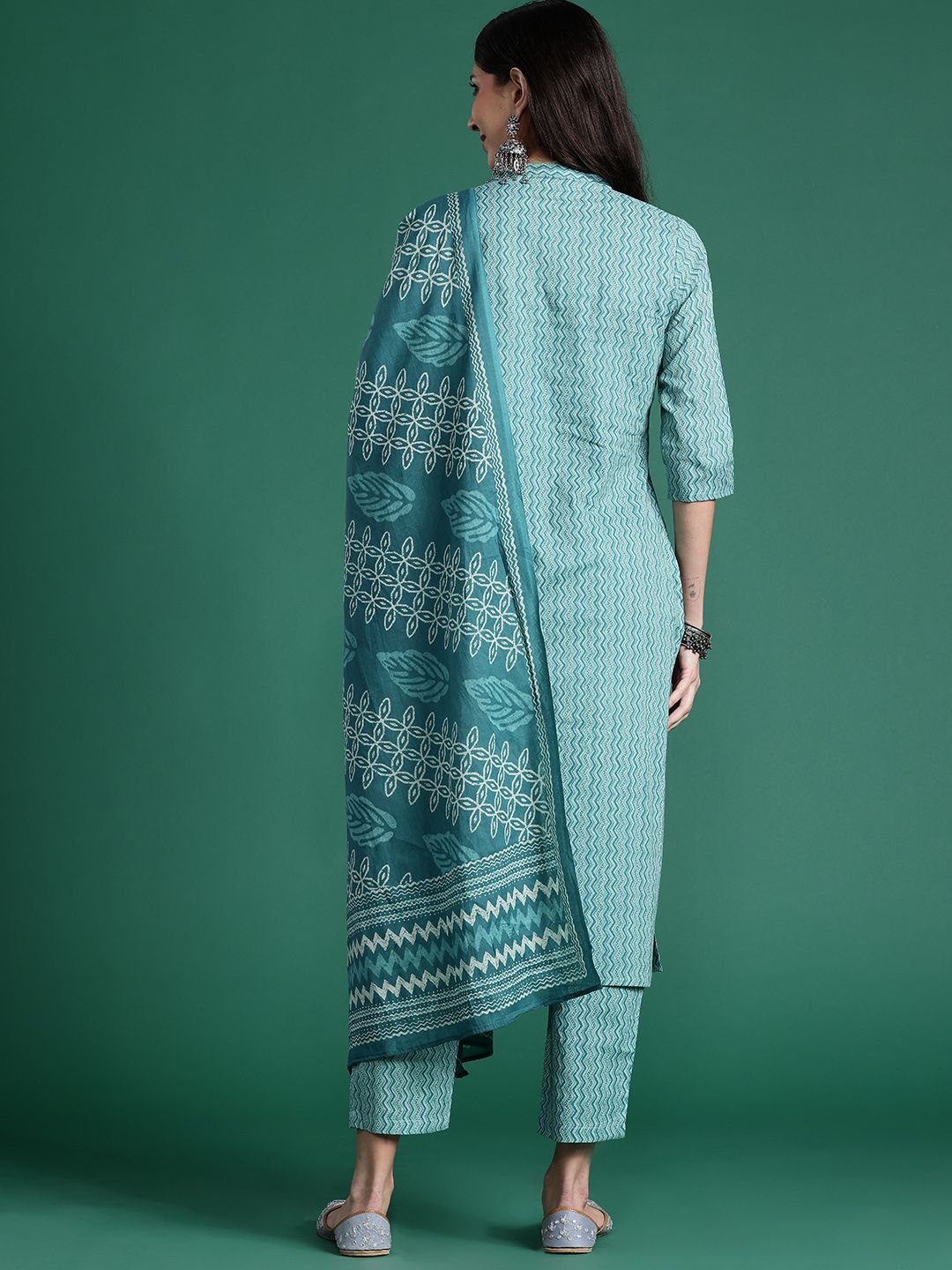 Women Printed Regular Pure Cotton Kurta with Trousers & With Dupatta