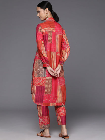 Dhiyona VA Women's Printed Shirt Collar Straight Kurta With Trousers