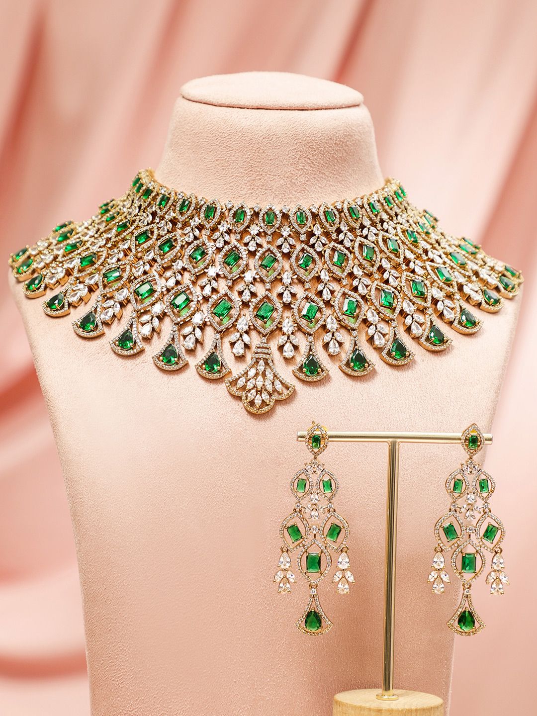 Dhiyona RJ Women's 24K Gold Plated Emerald & Cubic Zirconia Studded Jewelry Set