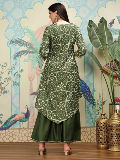 Dhiyona IS Women's Geometric Printed V-Neck A-Line Kurta with Sharara