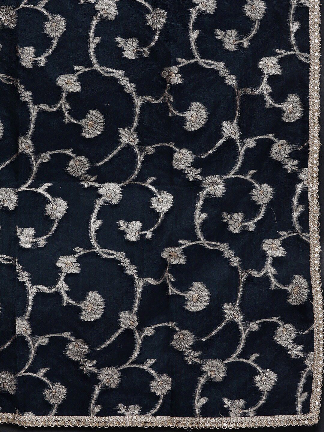 Dhiyona IE Navy Blue Empire V-Neck Sequinned Kurta With Trousers & Dupatta
