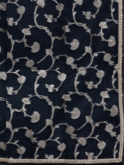 Dhiyona IE Navy Blue Empire V-Neck Sequinned Kurta With Trousers & Dupatta