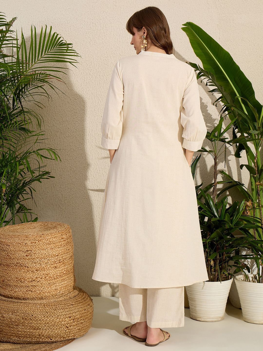 Adults-Women Woven Design Embroidered Cotton A-Line Kurta with Trousers