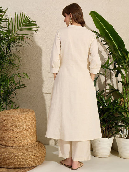 Adults-Women Woven Design Embroidered Cotton A-Line Kurta with Trousers