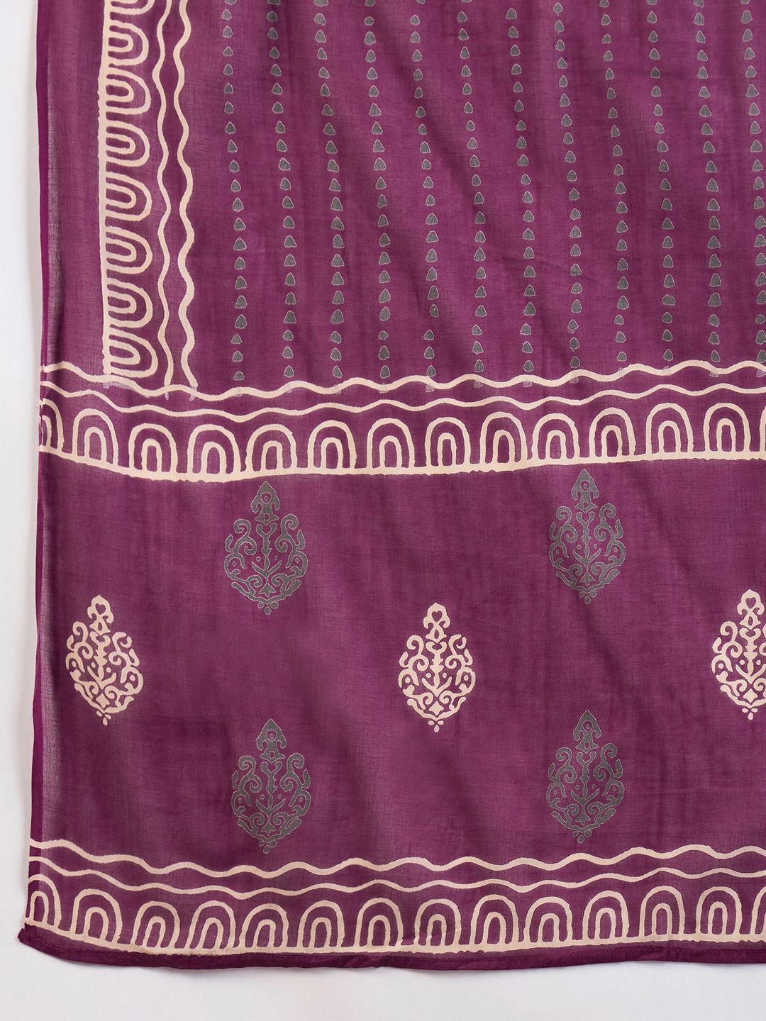 Dhiyona IE Floral Printed Tie-Up Neck Pure Cotton Straight Kurta With Trousers & Dupatta