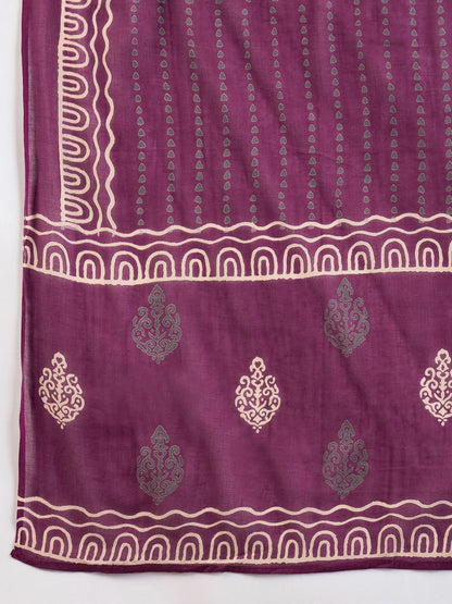 Dhiyona IE Floral Printed Tie-Up Neck Pure Cotton Straight Kurta With Trousers & Dupatta