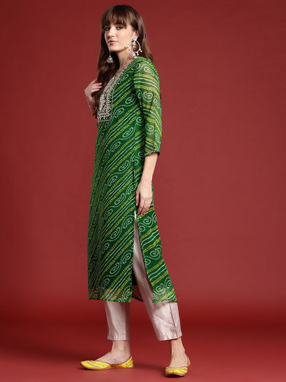Dhiyona IE Bandhani Printed Gotta Patti Georgette Kurta