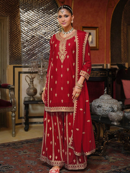 Dhiyona IE Women's Adults-Women Woven Design Embroidered Kurta with Palazzos & Dupatta