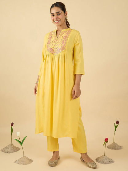 Women Embroidered Mirror Work Pure Cotton Kurta with Trousers & With Dupatta