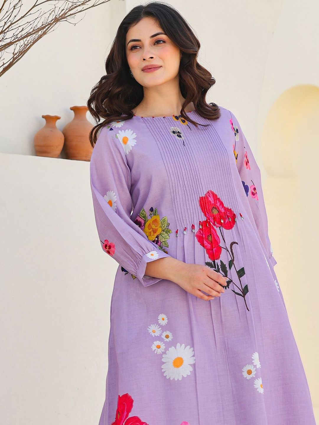 Dhiyona IE Floral Printed Pure Cotton Kurta With Trousers
