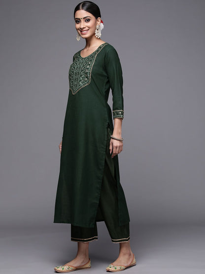 Dhiyona IE Women Green Ethnic Motifs Yoke Design Kurta