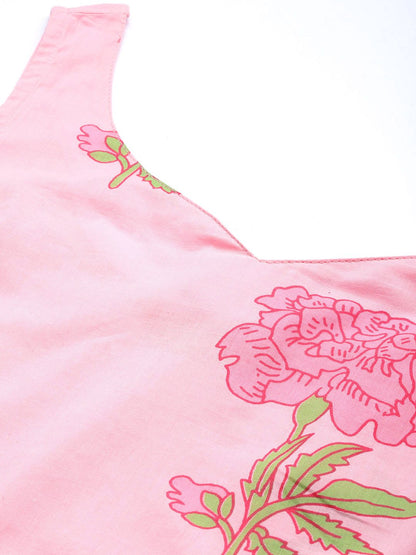 Floral Printed Pure Cotton Kurta with Trousers