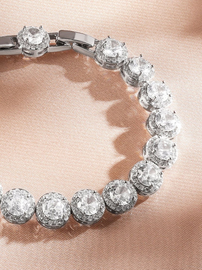 Dhiyona RJ Women's Rhodium Plated White Cubic Zirconia Studded Tennis Bracelet & Luxe