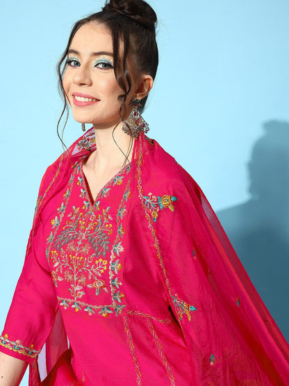 Dhiyona SN Women's Floral Yoke Design Regular Kurta with Trousers & With Dupatta