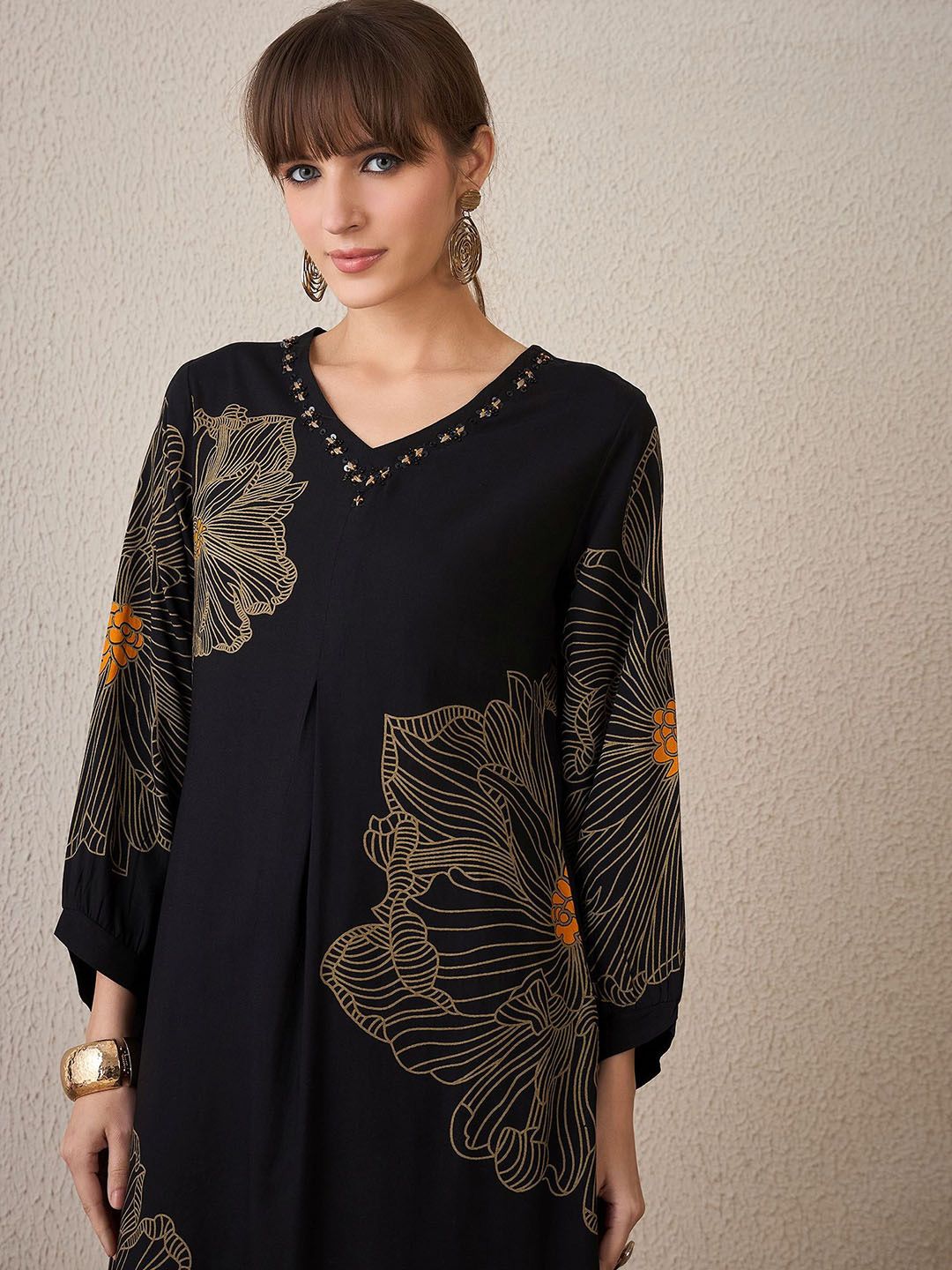 Dhiyona IE Floral Printed V-Neck Tunic With Palazzo