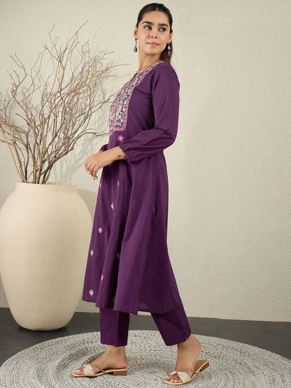 Dhiyona IE Purple Embroidered Top With Trouser Co-Ords