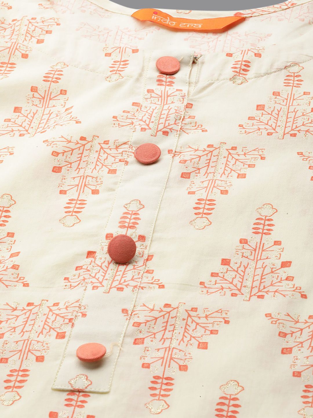 Dhiyona IE Ethnic Motifs Printed Round Neck Foil Printed Cotton Straight Kurta