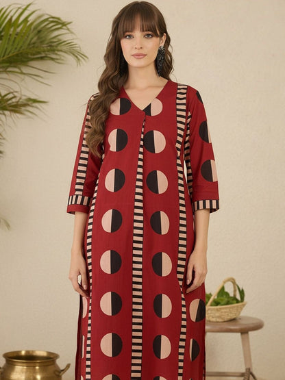 Geometric Printed V-Neck Pure Cotton Straight Kurta With Trousers