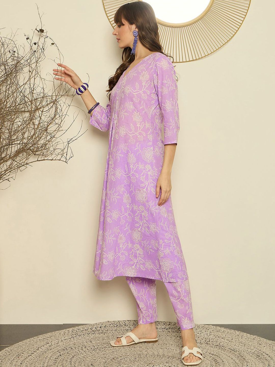 Dhiyona IE Printed A-Line Pure Cotton Tunic With Trousers