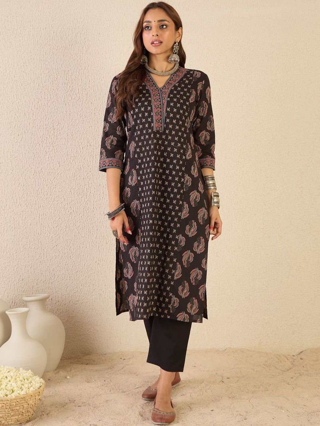 Women Ethnic Motifs Printed Regular Pure Cotton Kurta with Trousers & With Dupatta