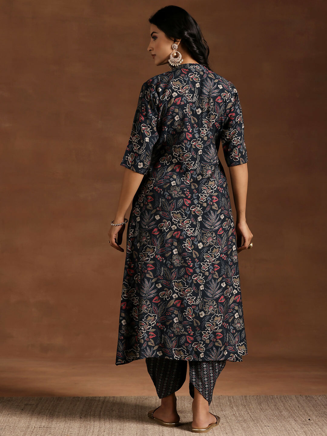 Women's LB Blue Printed Silk Blend A-line Kurta With Salwar