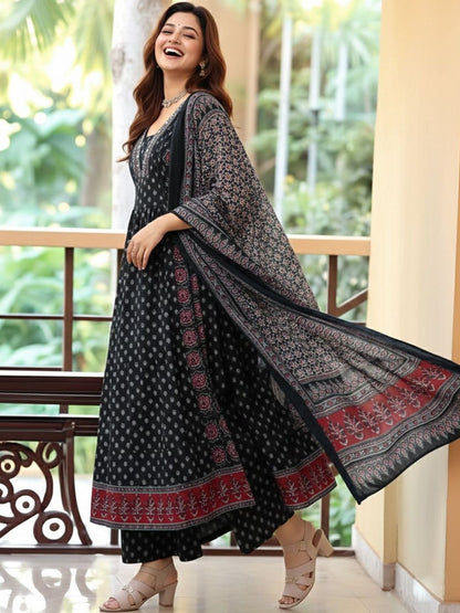 Dhiyona KL Women Ethnic Motifs Printed Regular Kurta with Palazzos & With Dupatta