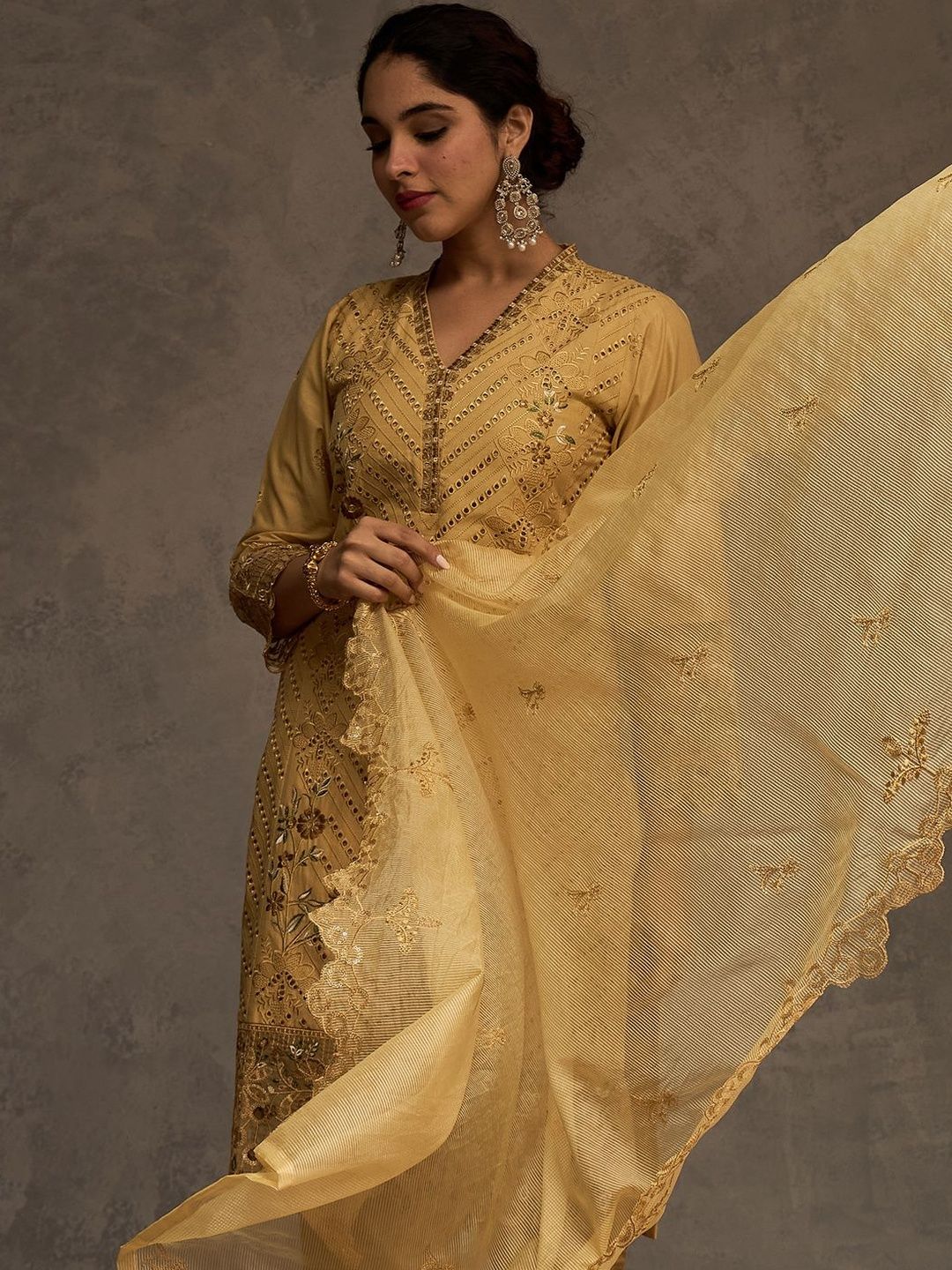 Women Ethnic Motifs Embroidered Cotton Kurta with Trousers & Dupatta