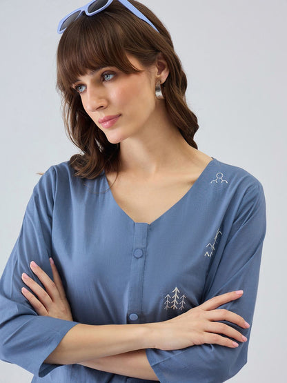 Women Ethnic Motifs Embroidered Regular Thread Work Pure Cotton Kurta with Trousers