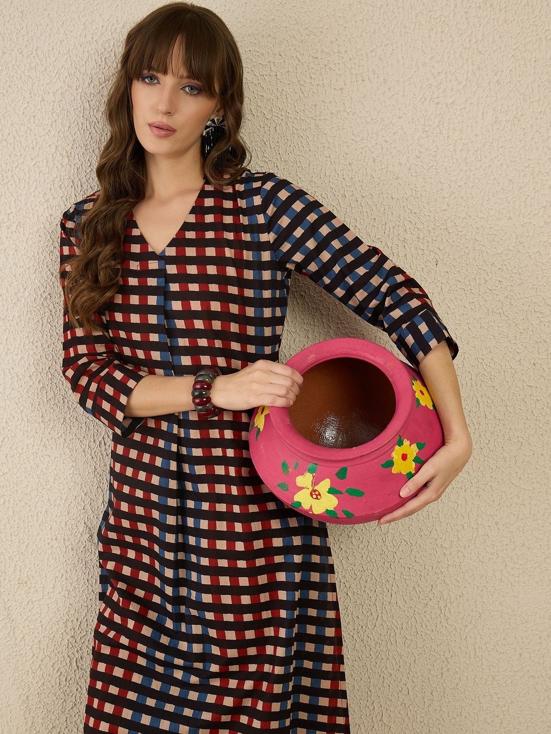 Printed V-Neck Straight Pure Cotton Kurta With Trouser