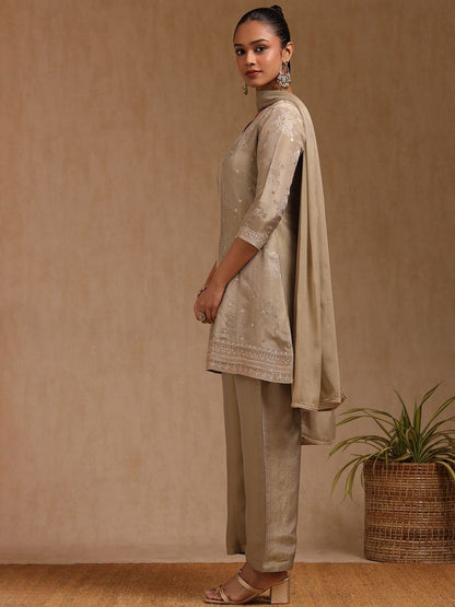 Dhiyona SO Women's Women Floral Woven Design Sequinned Detail A-Line Kurta with Palazzos & Dupatta