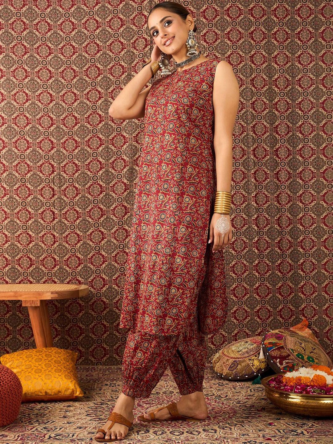 Women Ethnic Motifs Printed Regular Pure Cotton Kurta with Patiala