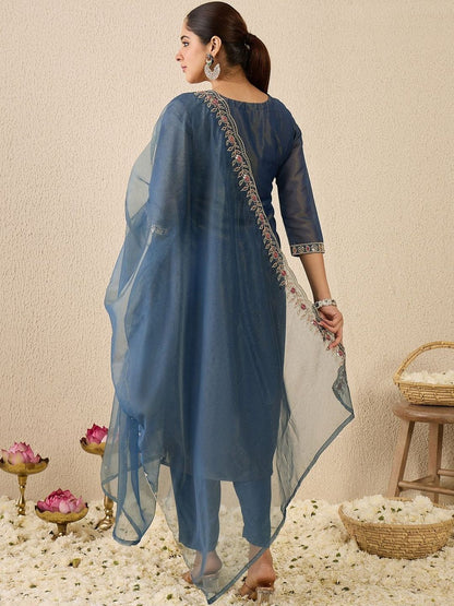 Women Ethnic Motifs Embroidered Regular Liva Kurta with Trousers & Dupatta