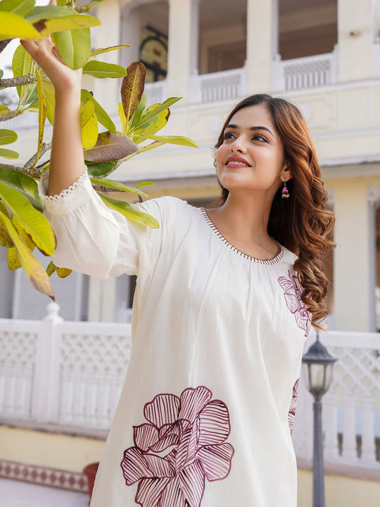 Dhiyona IE Floral Printed Pure Cotton Straight Kurta With Trouser