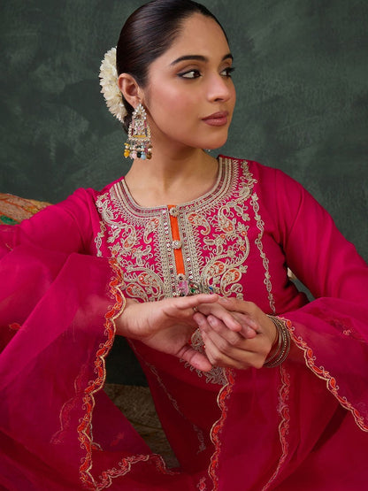 Women Ethnic Motifs Embroidered Regular Thread Work Kurta with Trousers & With Dupatta