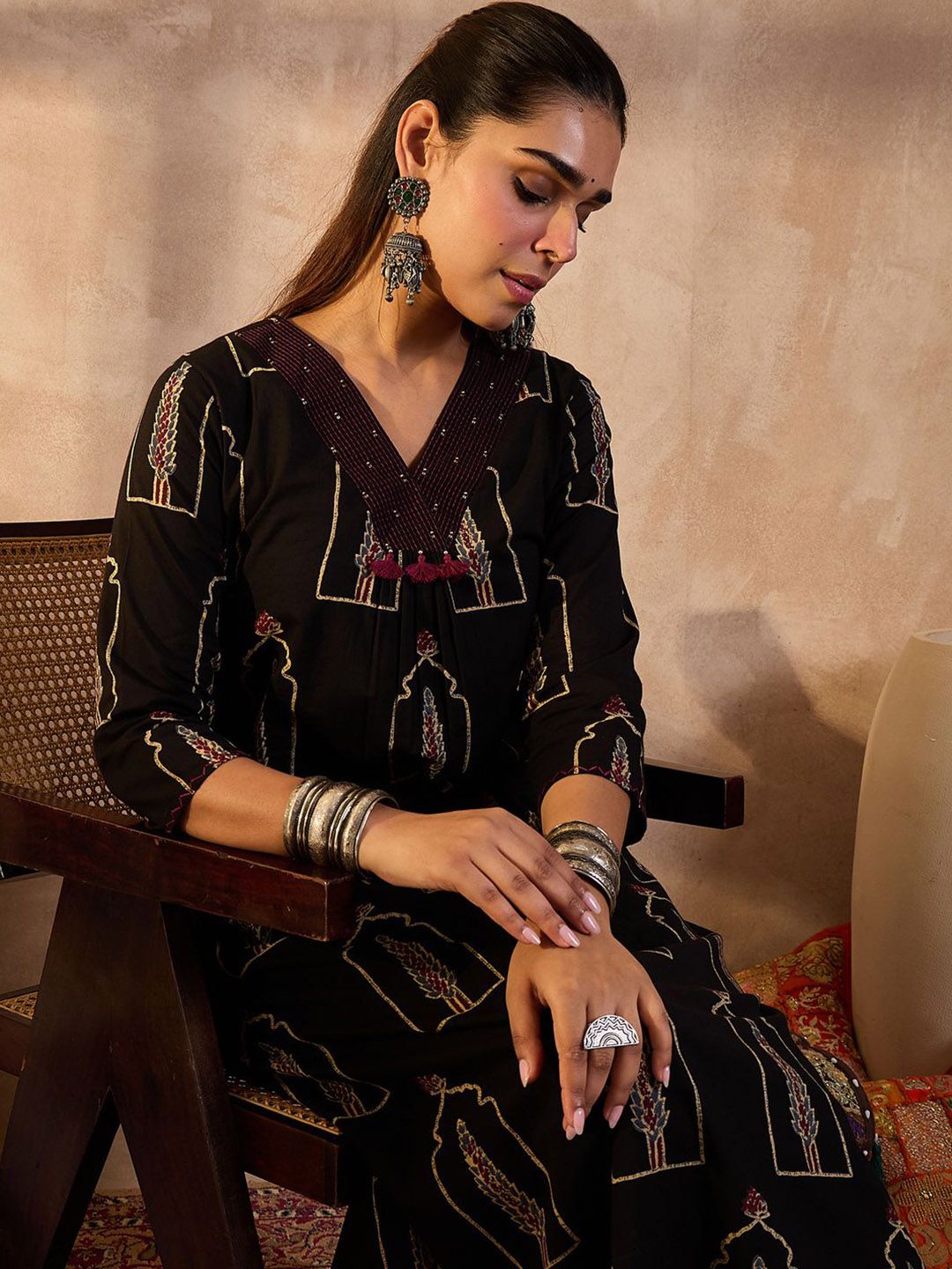 Dhiyona IE Printed Pure Cotton Tunic With Trousers Co-Ords