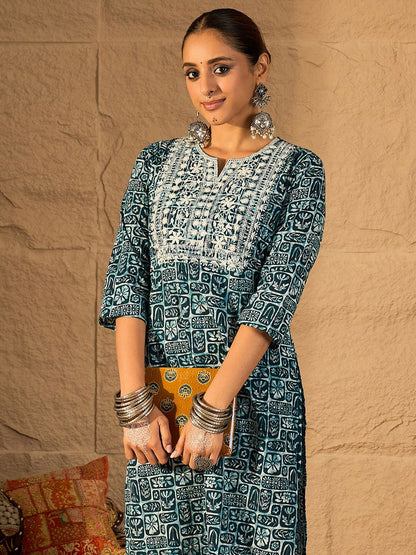 Women Floral Embroidered Regular Thread Work Pure Cotton Kurta with Trousers