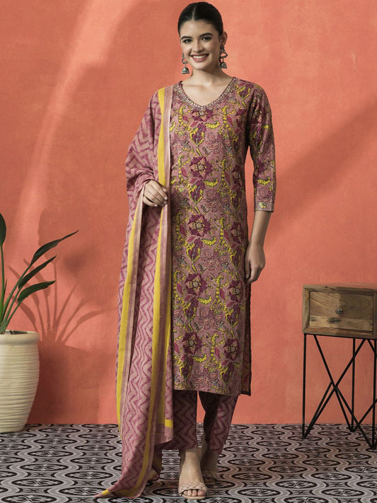 Dhiyona SN Women's Embroidered Pure Cotton Straight Kurta Sets