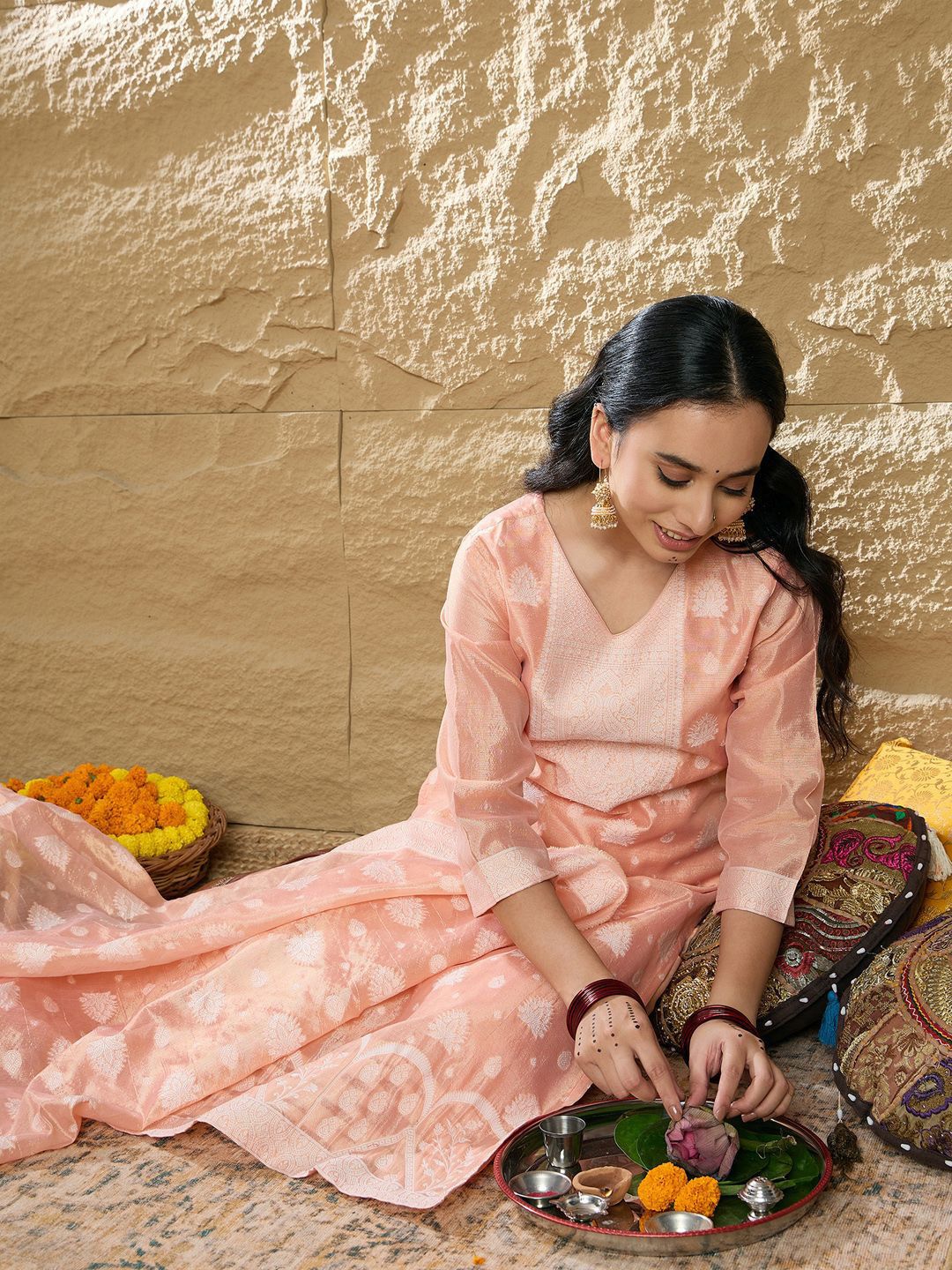 Women Regular Kurta with Trousers & Dupatta