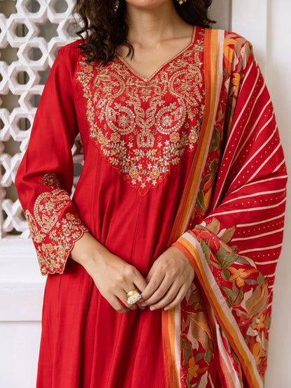 Dhiyona IE Women Ethnic Motifs Embroidered Empire Kurta with Trousers & With Dupatta
