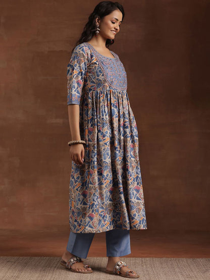 Dhiyona LB Women's Abstract Printed Pleated Anarkali Kurta With Trouser & Dupatta