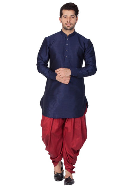 Men's Blue Silk Blend Pathani Kurta and Dhoti Set