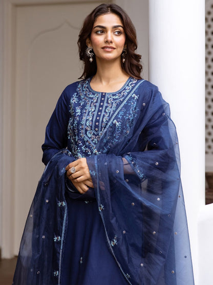 Dhiyona IE Women Floral Embroidered Regular Thread Work Kurta with Trousers & With Dupatta