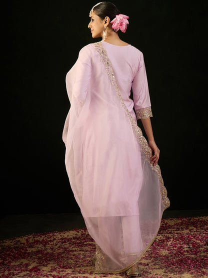 Dhiyona IE Ethnic Motifs Embroidered Regular Straight Kurta & Trousers With Dupatta
